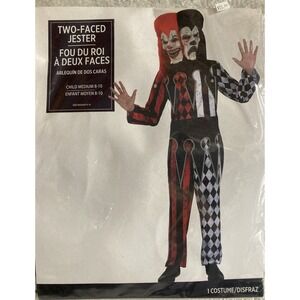 Two-Faced Jester Evil Clown Circus Carnival  Halloween Child Costume Medium 8-10